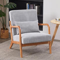 Mid-Century Modern Accent Chair with Throw Pillow Upholstered Fabric Armchair Solid Wood Frame Reading Chair for Living RoomBedroomReadingBalcony (Light Gray &amp Brown)