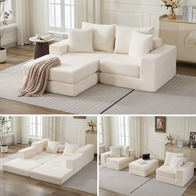 80'' Modular Sectional Couch with L-Shape Chaise Modern Boneless Loveseat Cloud Couch for Living Room Sofa Bed with Deep Seat No Assembly Sleeper Sofa for Living room Apartment and Bedroom