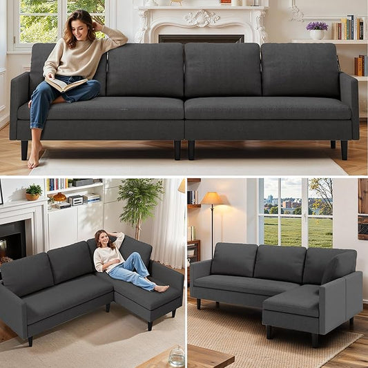 Gizoon Modular Sectional Sofa Convertible L Shaped Couch 4 Seat Modern Sofa Bed with Detachable Modules Terry Cloth Fabric 6 Legs for Living Room Apartment Small Space Dark Grey