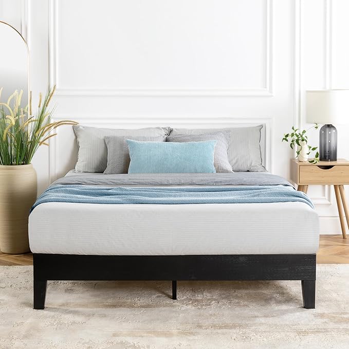 Mellow Naturalista Grand 12 Inch Solid Wood Platform Bed with Wooden Slats Easy Assembly Queen Black