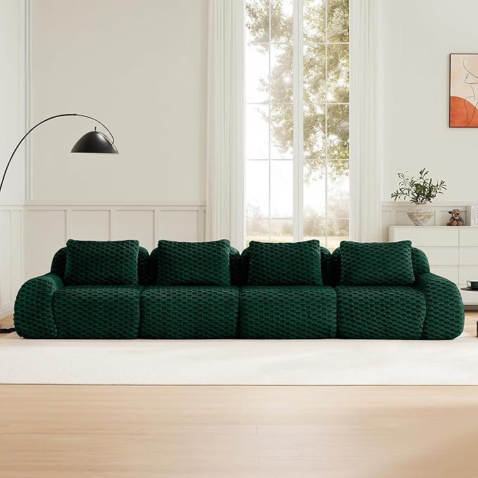 Cloud Sectional Couches for Living Room Boneless Couch Modular Sectional Sofa Modern Deep Seat Sofa with Pillows 4 Seater Comfy Floor Couch for Bedroom No Assembly RequiredGreen