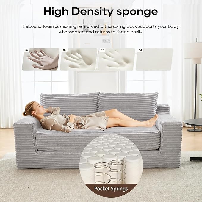 70.87 W Memory Foam Cloud Loveseat Sofa 2 in 1 Convertible Folding Couch Bed No Assembly Compressed Corduroy Floor Lounge Sofa for Apartment Office Bedroom Living Room Small Spaces