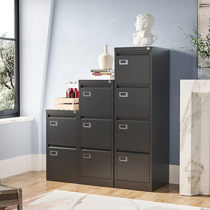 4 Drawer File Cabinet Filing Cabinets for Home Office Metal Vertical File Storage Cabinet with Lock Locking File Cabinet for A4 Legal/Letter 15 W x 17.7 D x 50.1 H Assembly Required