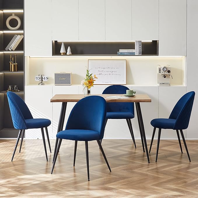 Modern Dining Table Set for 4Stylish Rectangular Kitchen Table with Chairs Set Compact Breakfast Dinner Table Set &amp Armlss Beautiful Dining Chair Velvet with Strong Metal Legs for Indoor