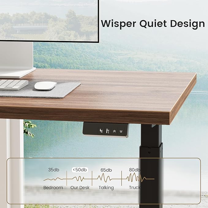 47 Electric Standing Desk Height Adjustable Stand Up Desk with Multiple Functions Standing Desks for Home and Office Adjustable Desks Office Table Black Walnut