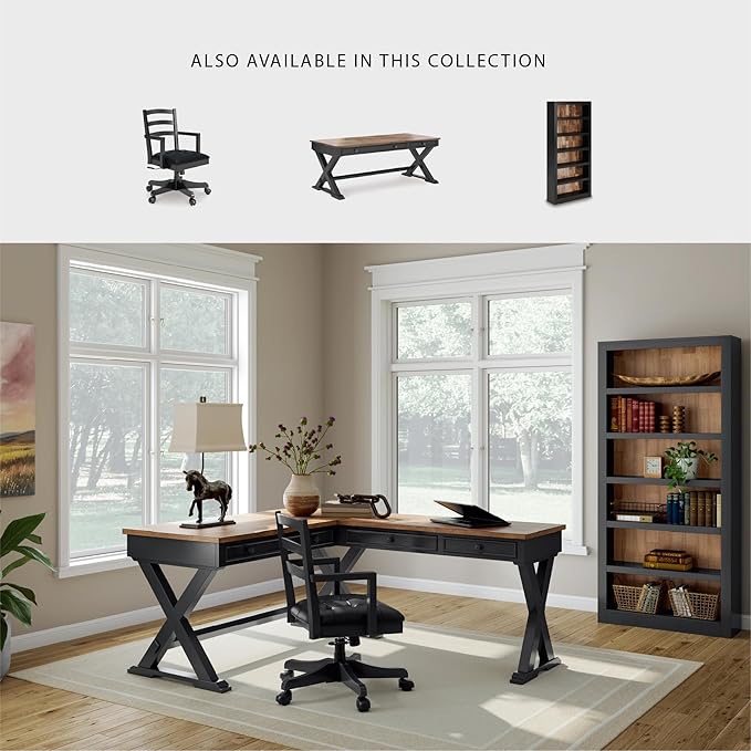 Signature Design by Ashley Wildenauer Farmhouse 1-Drawer 60 Home Office Desk with Keyboard Tray Cord Management and Trestle Base Dark Brown &amp Black