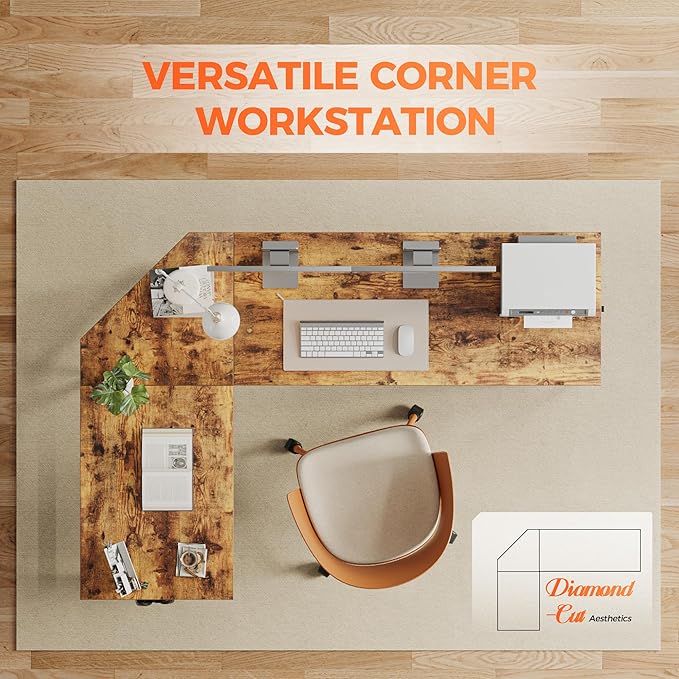 Mericonia 50 inch Large L Shaped Desk Simple Corner Gaming Desk with CPU Stand &amp Hooks Computer Desk for Home Bedroom &amp Office Workspace Rustic Brown