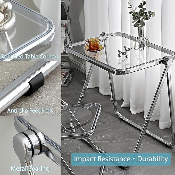 KAIHAOWIN Folding TV Tray Table Acrylic Foldable Table No Assembly Required Tiny Desk for Home Office Side Table Small Computer Desk for Small Spaces (Clear)