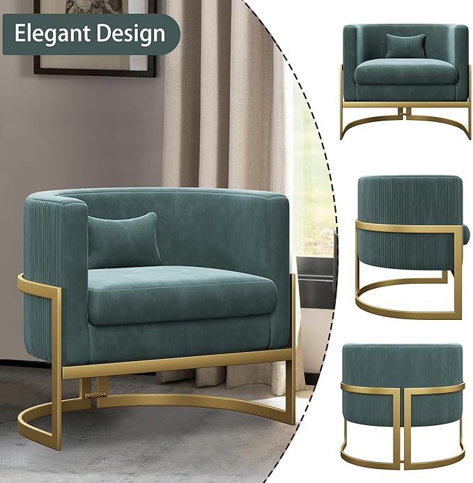 Alunaune Modern Velvet Barrel Accent Chair Upholstered Armchair Mid Century Living Room Chairs Sofa Tub Bucket Club Lounge Side Chair for Bedroom-Lake Blue