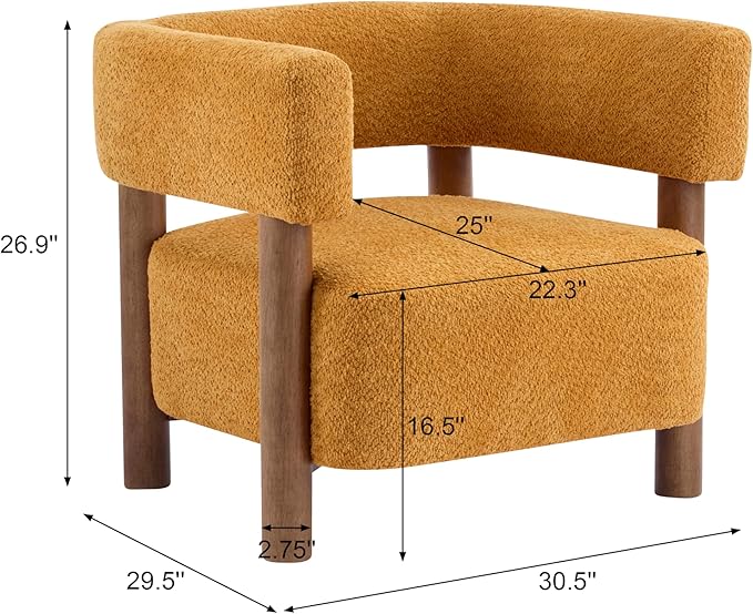 Christopher Knight Home Carly Low Profile Accent Chair Round Backrest Side Chair Living Room Armchair with Boucle Fabric Cushion Comfy Reading Chair for Bedroom Wooden Single Lounge Sofa Yellow