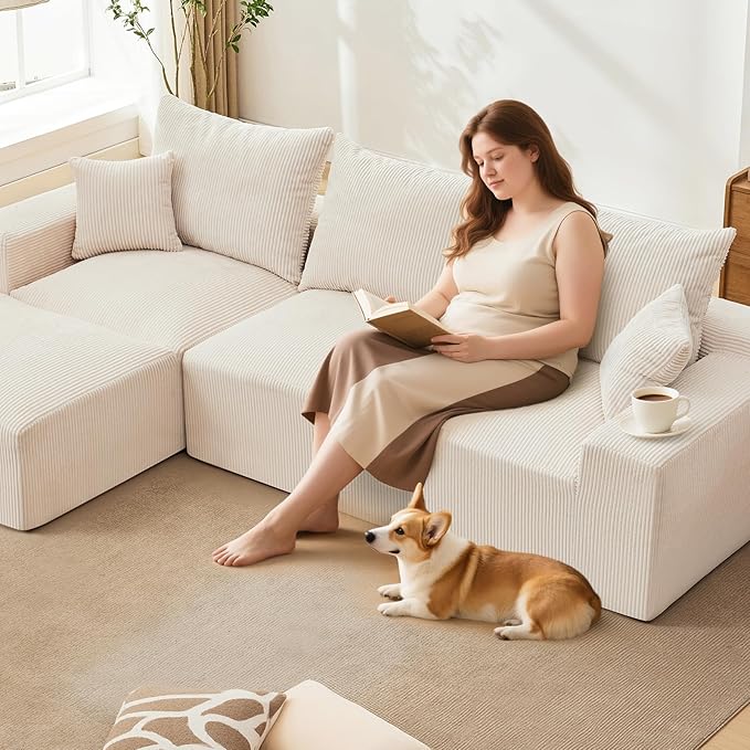 110 Modular Sectional Sofa Couches for Living Room Cloud Memory Boneless Couch No Assembly RequiredComfy Cloud 3-Seater Couch with Chaise Memory Foam Sofa for Offices Bedroom and Apartment