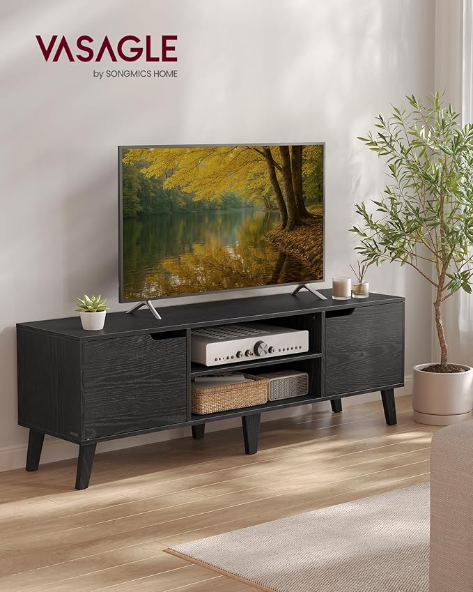 VASAGLE TV Stand for 65-Inch TVs Entertainment Center with Adjustable Shelf 58-Inch Long Media Console Table Transitional Style for Living Room Bedroom Ebony Black ULTV556B01