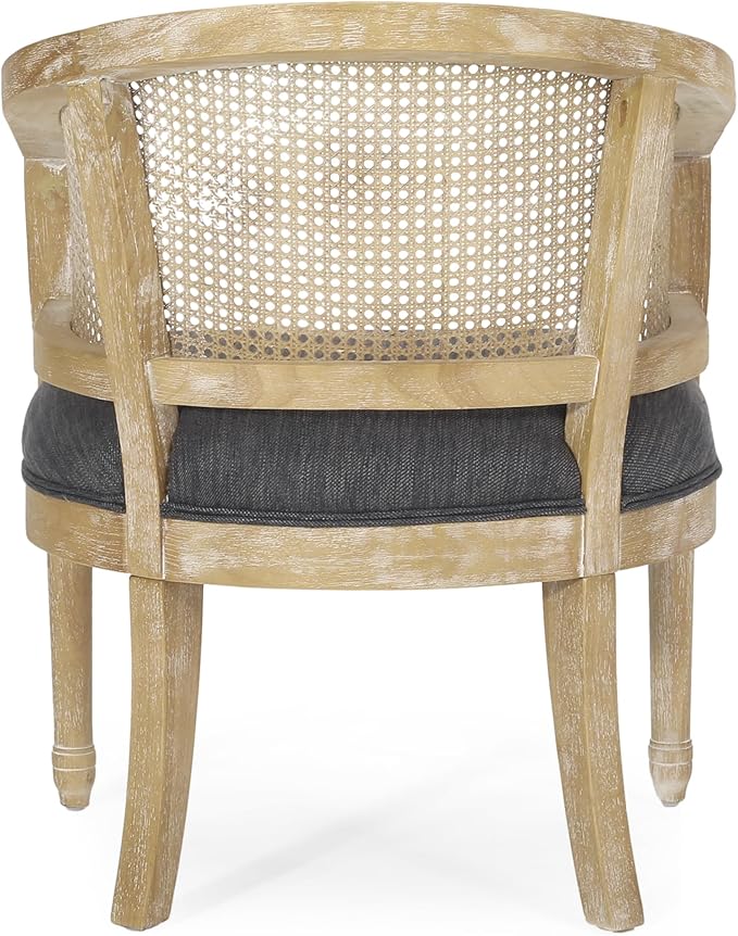 Merax French Country Accent Chair with Curved Back Farmhouse Rubber Wood Armchair for Living Home/Dining Room/Balcony/Patio Charcoal