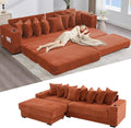 111 Inch Sleeper Sofa Bed | Convertible Cloud Sectional Couches for Living Room | L-Shaped Couch with Cup Holder Side Pocket 8 Pillpws | Orange