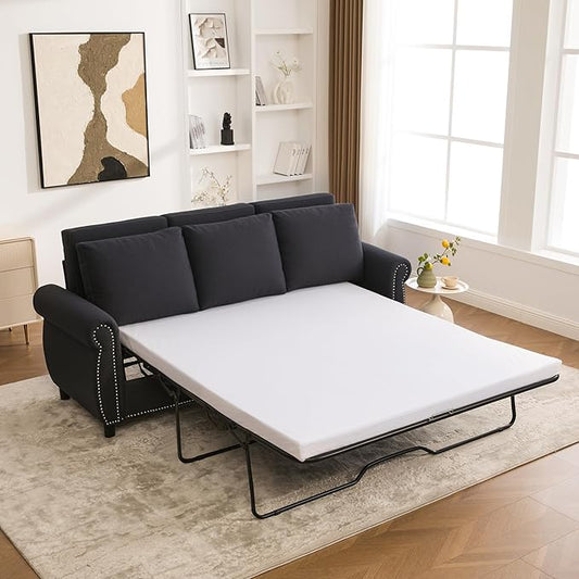 Pull Out Sofa Bed Queen Sleeper Couch with Memory Foam Mattress Large Sofa Sleeper Pullout Sofa Bed for Living Room Office (Deep Grey 81.5 Queen Size)