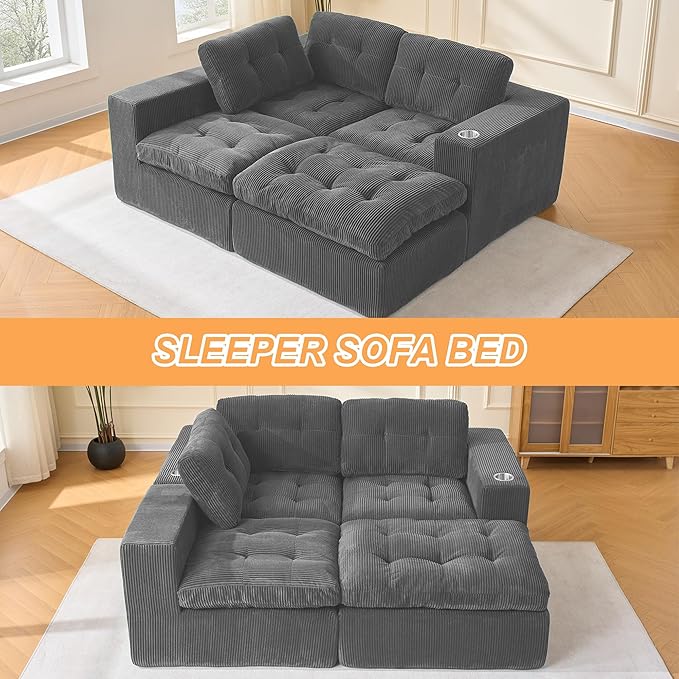 Modular Sectional Sofa 108 Cloud Sectional Couch with Deep Seat 3 Seat Modular Sofa Memory Foam Upholstered Boneless Couches for Living Room Bedroom No Assembly Required Grey