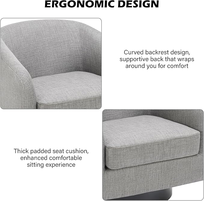 Swivel Barrel Accent Chair Modern Round Linen Arm Chair for Living Room Bedroom Comfy Club Reading Chairs for Adults（Linen Fabric Light Grey Set of 4