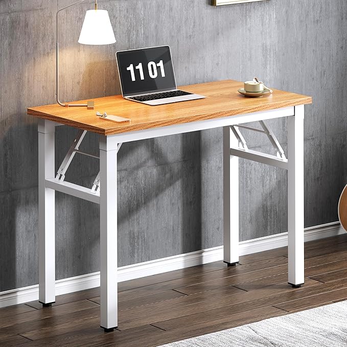 Need Folding Computer Desk - 31.5 Inch Foldable Office Writing Work Study Kids Student Teacher Home Bedroom Table for Small Space Teak White