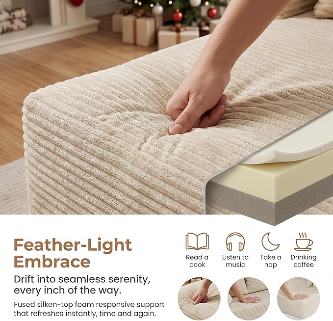 Realbear 108 Cloud Sectional Couch Sofa with L-Shape Chaise Modular Sectional Couch with Deep Seat for Living Room Bedroom No Assembly Required (Beige 108 Left Facing Chaise)
