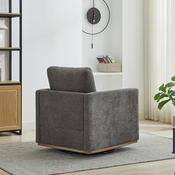 360° Swivel Accent Chair Square Modern Comfy Chair with Metal Base &amp Thicked Cushion Upholstered Lounge Reading Armchair Cloud Sofa Chairs for Living Room Bedroom Office Club(Chenille Charc