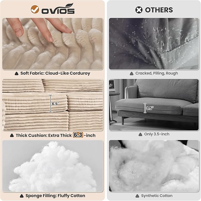 ovios 32.7 inches Middle Seat Module for Modular Sectional Sofa Couch Loveseat Customizable DIY Combination L U V Shaped Plush Corduroy Sofas Couches for Living Room Beige