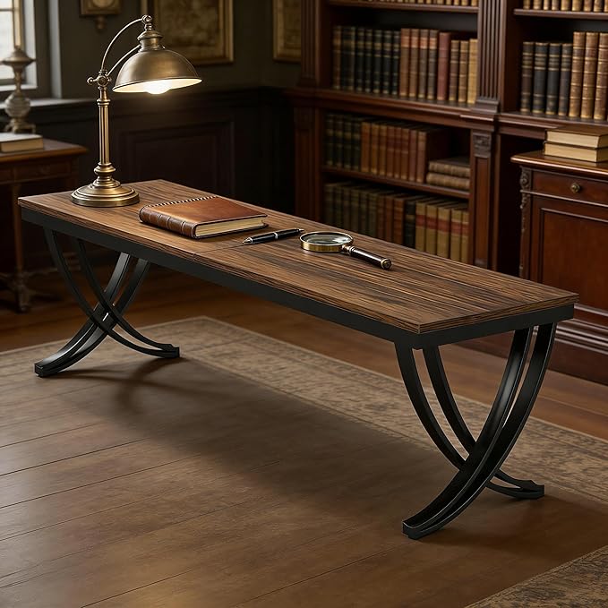 78 Inch Two Person Office Desk Extra Long Double Computer Desk Executive Office Desk Modern Writing Study Table Workstation for Home Office Brown Black