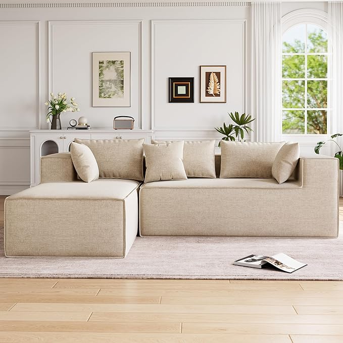 GarveeHome Modular Sectional Couches for Living Room Cloud Sectional Couch with Deep Seat 106.7 in Modular L-Shape Sofa with Chaise Upholstered Couches for Bedroom Chenille Beige