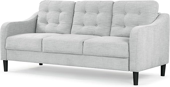 SAFAVIEH Couture Furniture Collection Nathaniel Light Grey Tufted 3-Seater Sofa