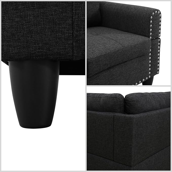 FONTOI L Shaped Sectional Couches for Living Room Modular 4 Seat Sofa with Ottoman Storage Modern Couch with Chaise for Bedroom Apartment Furniture Black