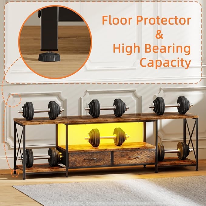 LED TV Stand for 75 70 Inch TV with Fabric Drawers LED Entertainment Center Television Stands with Storage Shelves for Living Room Bedroom TV Console Table 63 Rustic Brown