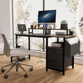 Home Office Desk with Side Pocket and Drawers Modern Computer Desk for Small Space Bedroom 47 Inch Gaming Desk with Power Outlet &amp 2 Movable Monitor Shelves (Rustic Brown)