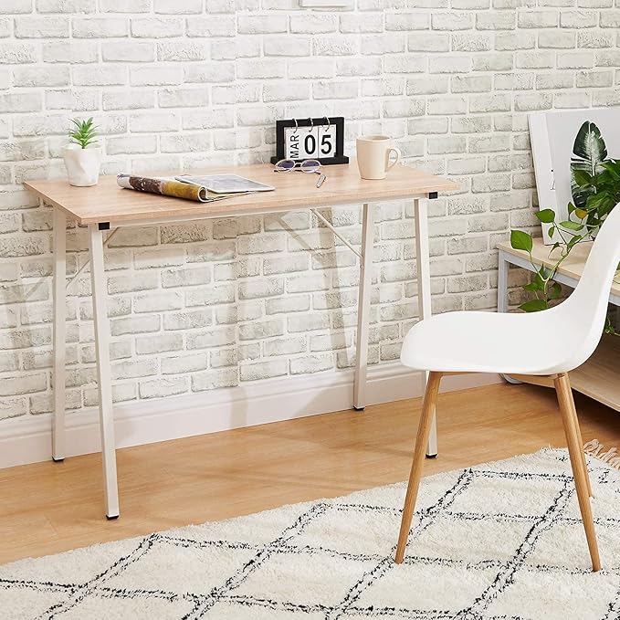 Small Computer Desk Study Writing Table for Home Office I Shaped Black Modern Desk Office Laptop Desk Sturdy Work Table PC Wood Computer Table Gaming Desk with Black Metal Frame - 39.4L* 18.9W* 29.1H