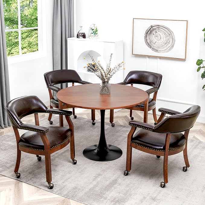 Convenience Concepts Take a Seat Dillon Rolling Armchair 25.25 - Traditional Accent with Wheels Transitional Swivel Desk or Table Chair for Office &amp Dining Room Espresso Vegan Leather