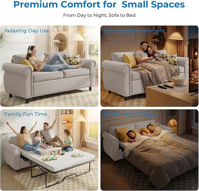 PUREMIND 2-in-1 Full Size Pull Out Sofa Bed Convertible Sofa Bed Couch with Pull Out Beds Upholstered Sleeper Sofas Beds Loveseat Couch Couches for Living Room Apartment and Small Spaces
