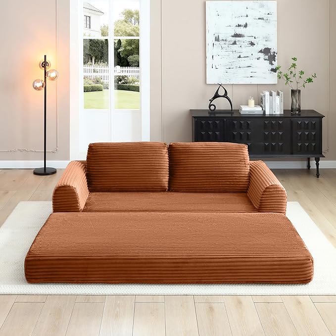 Foldable Boneless Love Seat Couches in a Box Modern Floor Foam Sleeper Sofa Bed 2-in-1 Convertible Cloud Sofa for Home Apartments Bedroom