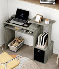 Computer Desk with Drawers Study Table with Storage Shelves Keyboard Tray for Home Office Bedroom Living Room Oak Grey/Black