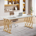 Tribesigns Executive Desk 63 W Large Computer Desk Modern Office Desk Conference Table Meeting Room Table Business Furniture for Home Office White and Gold
