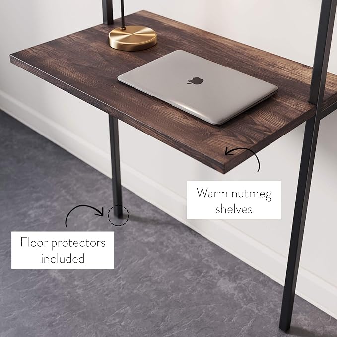 Nathan James Theo 2-Shelf Industrial Wall Mount Ladder Table Small Computer or Writing Desk Nutmeg/Matte Black