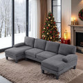 VINGLI 110' U-Shaped Sectional Couch with Two Chaise Affordable Small Sofa with 4 Seats Chenille Fabric Comfy Couches for Living Room Dark Grey