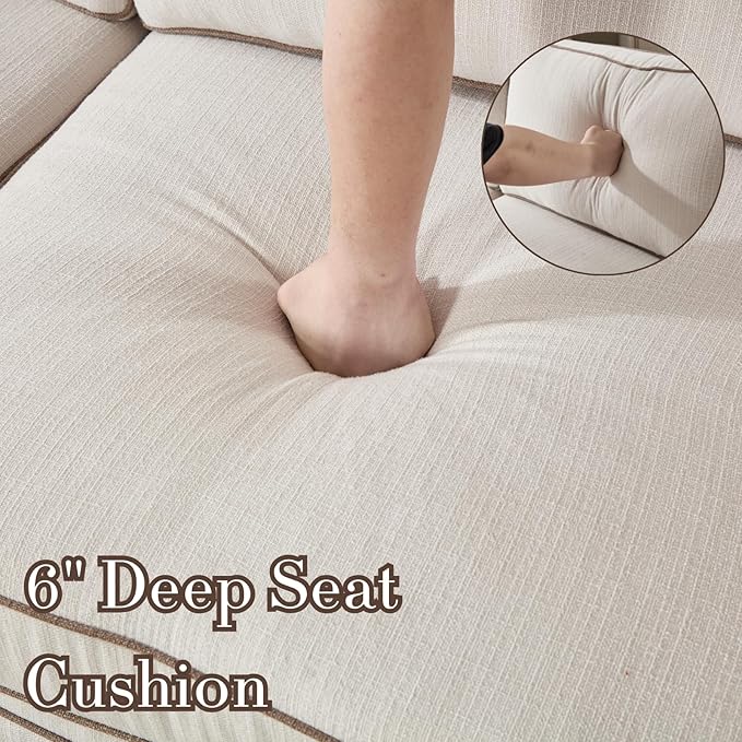 3 Seats Modular Sectional Sofa Couch 98 Modern White Linen Fabric Cloud Couches with Skirts &amp Washable Covers Oversized Upholstered Accent Sofa Couch with Deep Seat &amp Pillow for Living Room