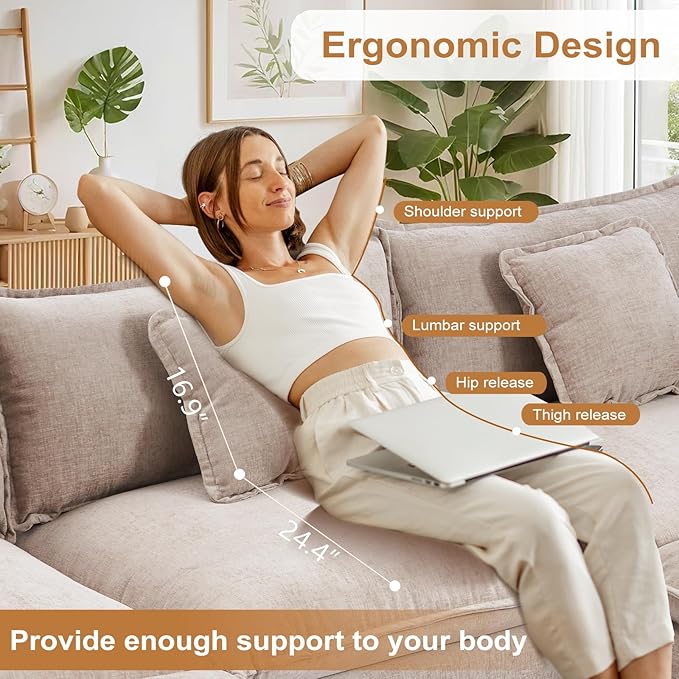 Furniliving Oversized Accent Chairs with Ottoman Luxury Chenille Single Sofa Upholstered Deep Seat Chaise Lounge with Pillows for Living Room Bedroom Apartment Camel