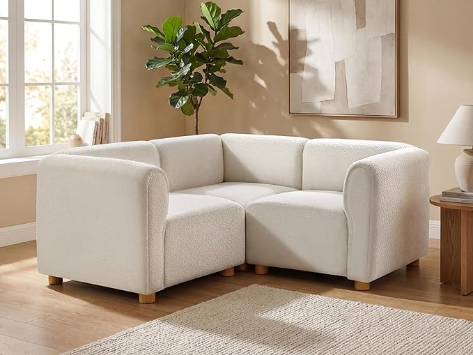 VANOMi Modular Sectional Sofa V-Shaped Corner Sectional Couch for Living Room 3 Seats Modular Sofa Cream White