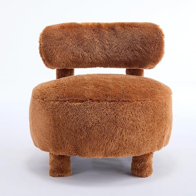 Accent Chair for Living Room Mid-Century Armchairs for Small Spaces Teddy Upholstered Comfy Reading Armchair with Studded for Bedroom (Khaki-Fur)