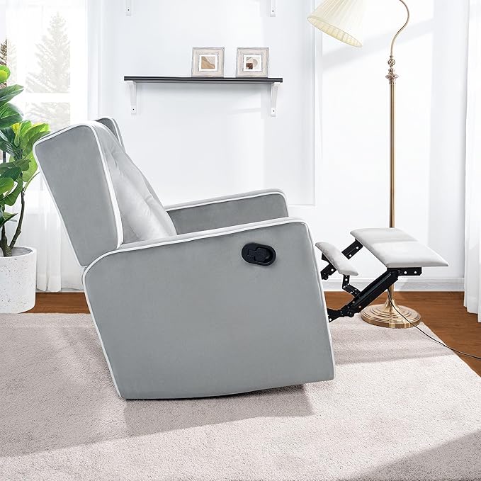Swivel Rocker Recliner Chair for Adults and Elders Comfortable Living Room Recliner with 360° Swivel Manual Reclining with Adjustable Footrest Ergonomic Back Support
