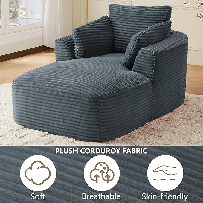 45.3W Boneless Chaise Lounge Sofa Chair Indoor Oversized Corduroy Reading Cloud Couch with Soft Pillows Comfy Single Seat Floor Sleeper Sofa Bed for Living Room Apartment Office Small Spaces