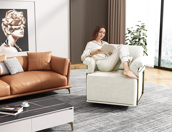 J.M.Deco Swivel Accent Sofa Chair Velvet Upholstered Reading Chair &amp Comfortable Armchair for Living Room Bedroom Reading Room Office (Square Seat * White)