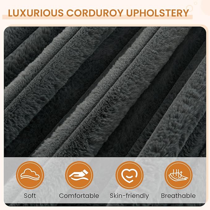 Oversized Chaise Longue IndoorComfy Upholstered Tufted Corduroy Single Sofa Couch Leisure Chair with 3 PillowDeep Seat Reclining Sleeper Sofa Chair for Living RoomBedroomOffice (Dark Gray)