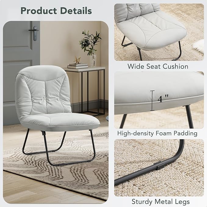 Furniliving 3 in 1 Folding Chair Foldable Floor Chair for Reading Lounging &amp Gaming Portable Camping Chair with Metal Frame Comfy Accent Chair Indoor Reading Chair for Living Room PU (Grey)
