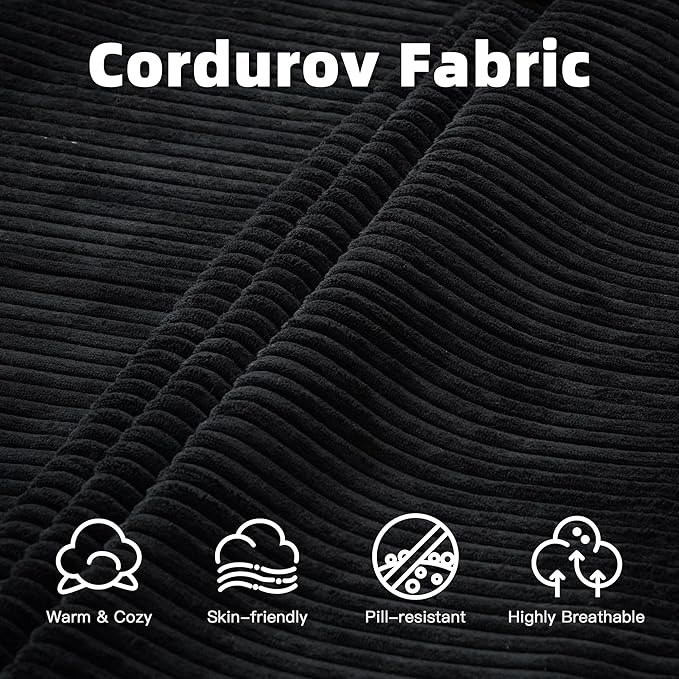 103 L Shaped Sectional Boneless Couch for Living Room Modern Modular Cloud Sofa with Left Facing Chaise Comfy Deep Seat Memory Foam Couch in Box No Assembly (1CM Wide Striped Corduroy Black)