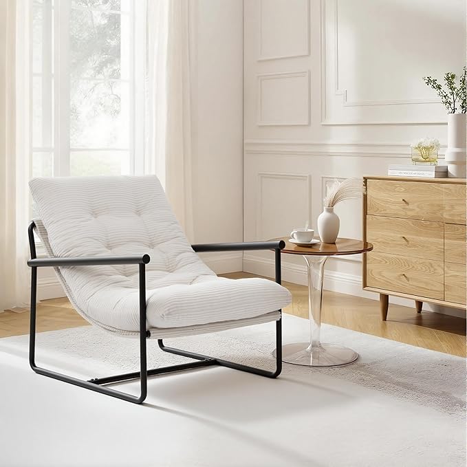Modern Accent Chair for Living RoomArm Chair with Metal FrameUpholstered Armchair with Soft Cushion for Bedroom Lounge Reading Room (Beige)